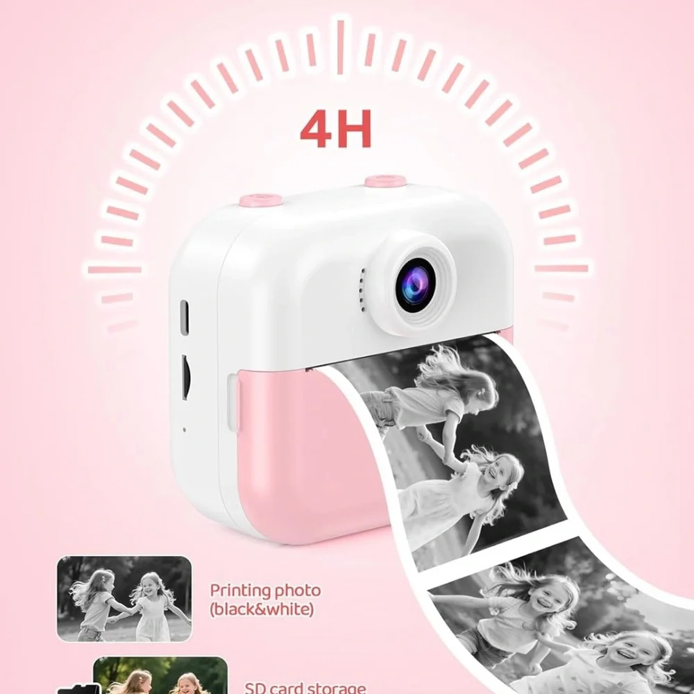 Kids Instant Print Camera - Pink & White